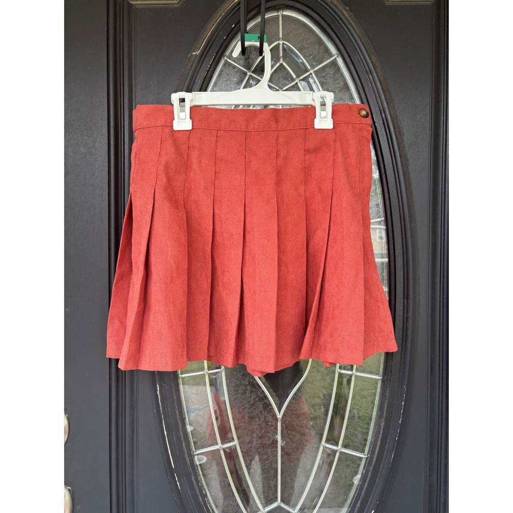 Simply Southern Rust Orange Corduroy Pleated Mini‎ Skirt Womens Large L Preppy
